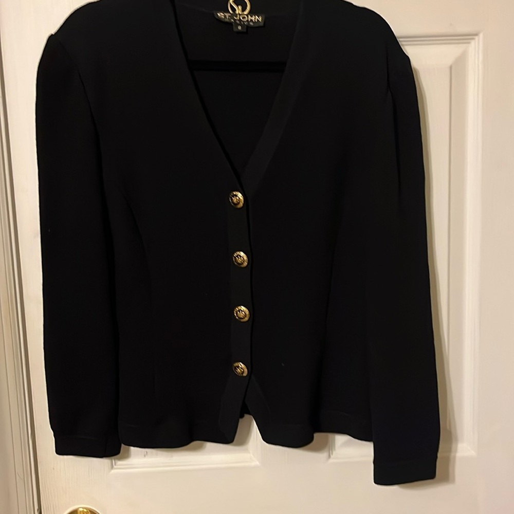 St. John basics dark navy knit jacket size M- EUC!